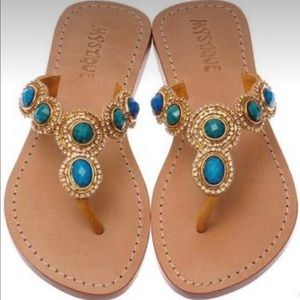 Mystique Turquoise Blue Jeweled Wedge Sandals